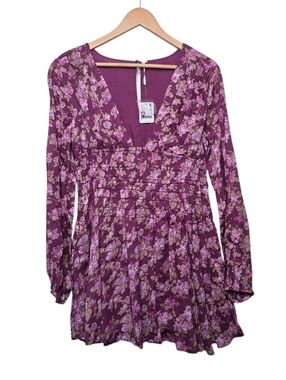 Free People Keep You Berry Combo Purple Floral Fit & Flare Mini Dress